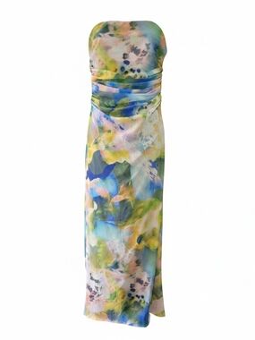 Zara Strapless Watercolor Maxi Dress in Multicolor